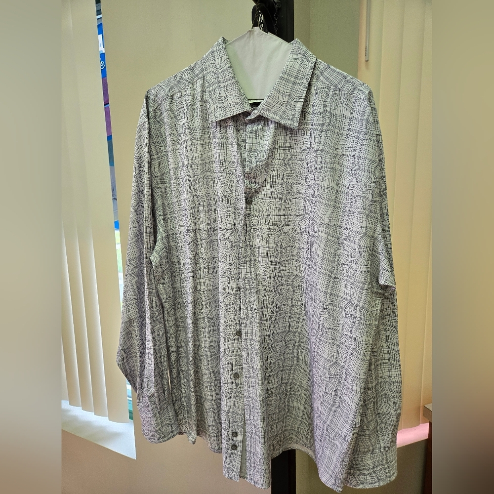 Alfani Gray Casual Button Down Shirt Lightweight Plaid
